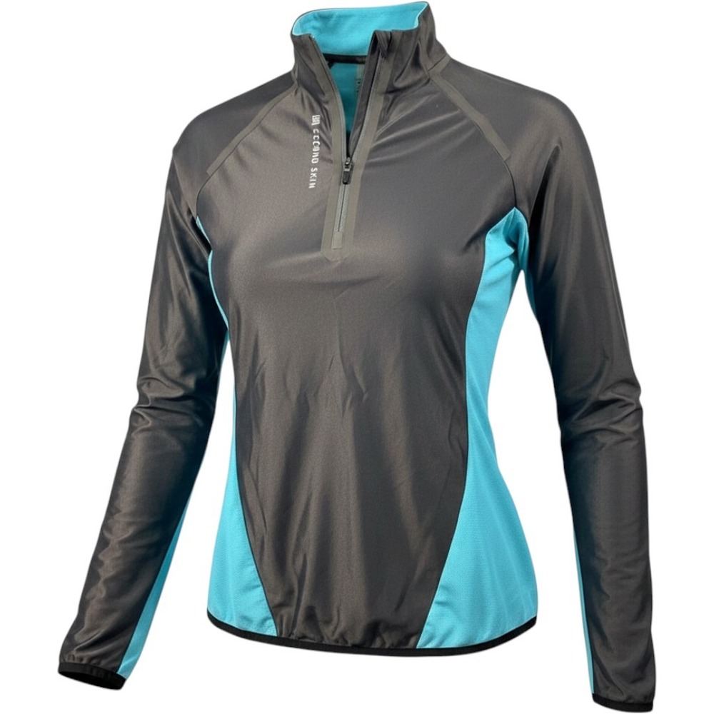 Second Skin Womens Small Quarter Zip Long Sleeve Athletic Top Grey Turquoise EUC